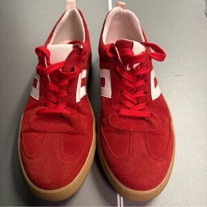 Cruza Red Suede with White Stripe Fashion Sneakers Shoes Women Size 9.5